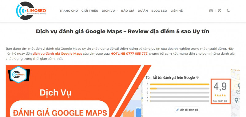 Dịch vụ đánh giá Google Maps Spa của Limoseo