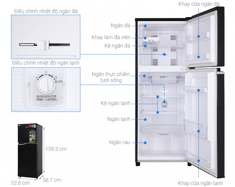 Dung tích và kích thước tủ