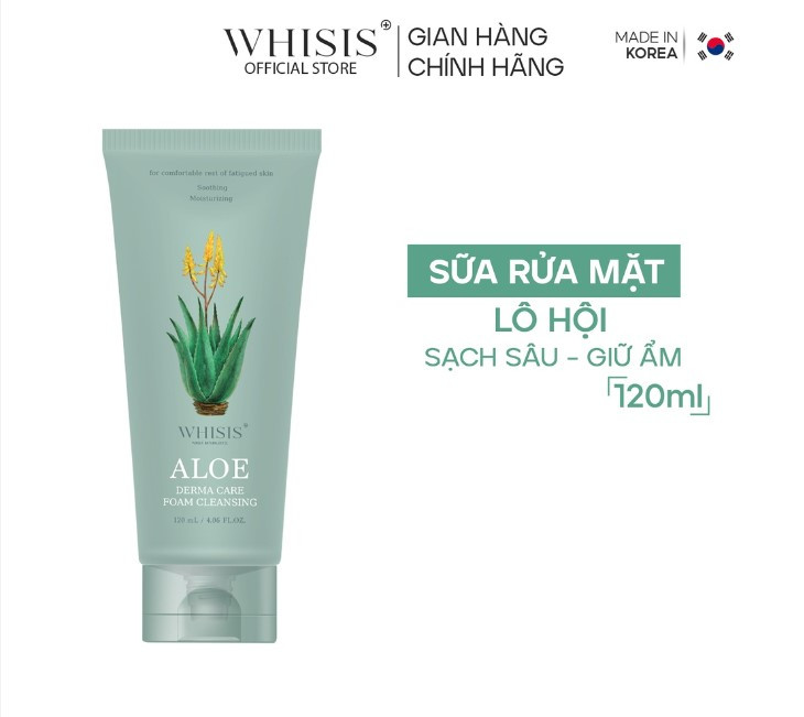 Sữa rửa mặt cho da khô dưỡng ẩm Hàn Quốc Whisis Aloe Derma Care Foam Cleansing